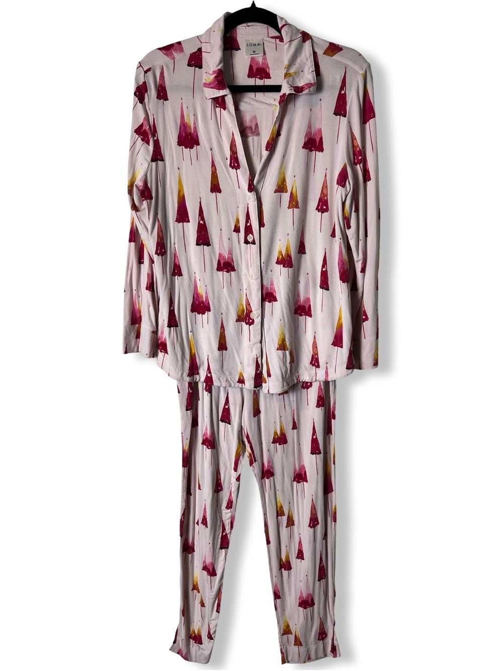 Soma Cool Nights Pajama Set 2Pc Christmas Trees Watercolor Print Holiday Sz. M